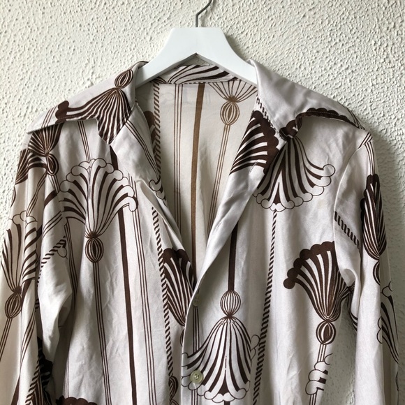 Vintage Satin Button Down Up Printed Blouse - Picture 2 of 6